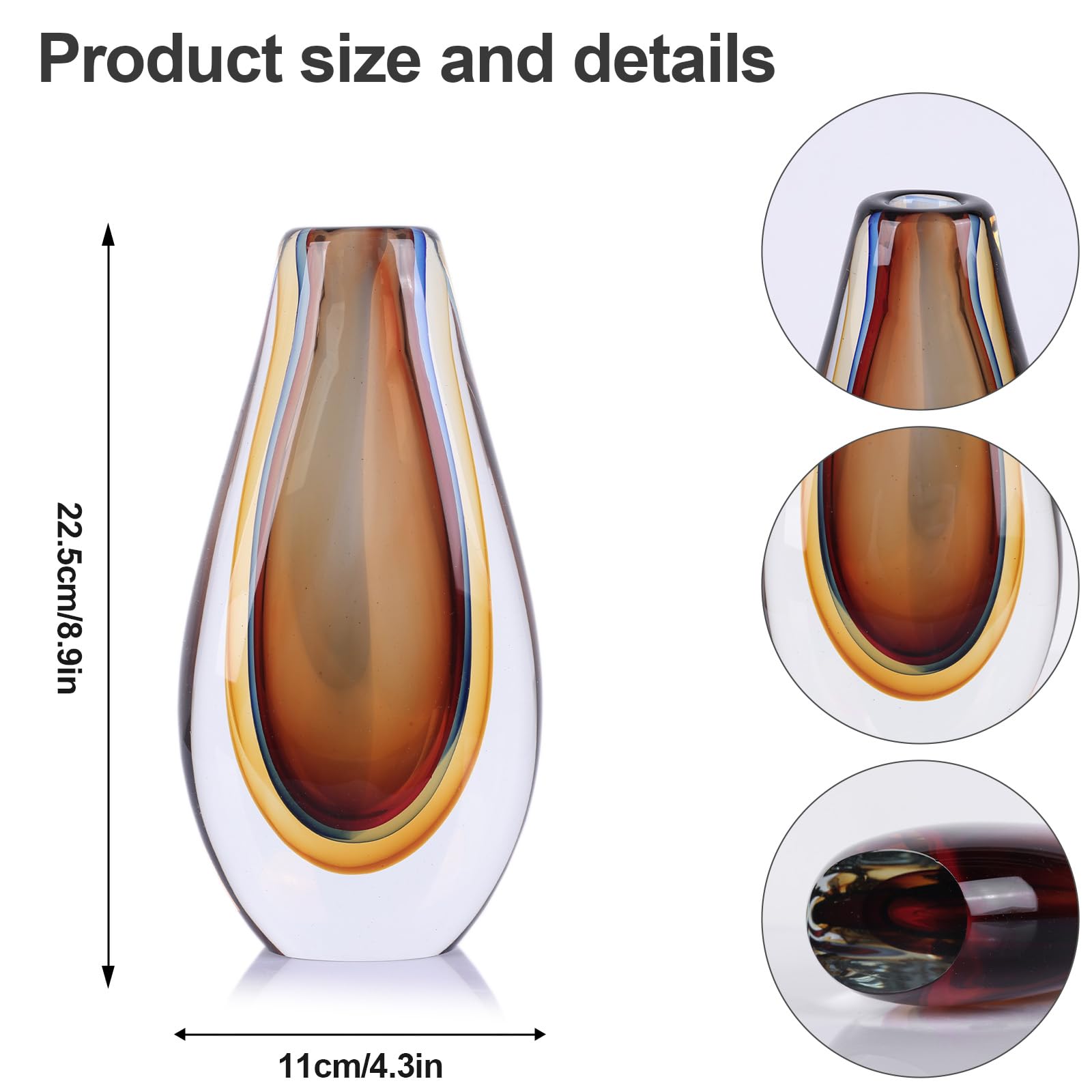 Condition photo showing New/Like New for plivbloom amber hand blown glass vase – 8.9" tall oval decorative art glass with colorful speckled f