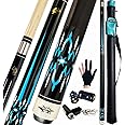 Tai ba cues 2-Piece Pool cue Stick + Hard Case, 13mm Tip, 58", Hardwood Canadian Maple Professional Billiard Pool Cue Stick 18,19,20,21,22 Oz Pool Stick (Selectable)-Blue, Black, Red, Gray, Green