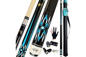 Tai ba cues 2-Piece Pool cue Stick + Hard Case, 13mm Tip, 58", Hardwood Canadian Maple Professional Billiard Pool Cue Stick 18,19,20,21,22 Oz Pool Stick (Selectable)-Blue, Black, Red, Gray, Green