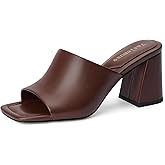 Vaslemuse Mule Heels For Women, Chunky Block Heeled Sandals, Square Open Toe Casual Comfort Slide Shoes