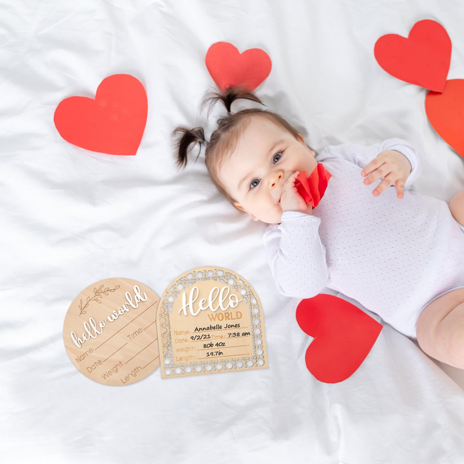 2pcs Baby Announcement Sign, Newborn Announcement Sign Wooden Baby Announcement Sign Birth Announcement Cards for Girl Boy Photo Prop Baby Shower Nursery Hospital
