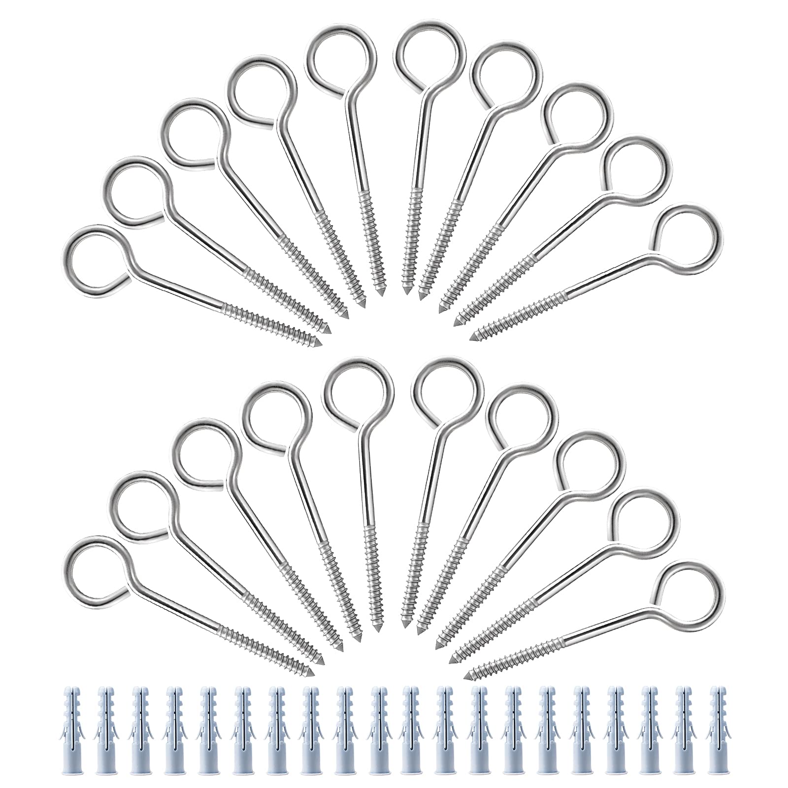 TooTaci Eye Bolts M5/100mm Long 304 Stainless Steel Screw in Hook,20 Pieces Wall Mounted/Ceiling Self Tapping Screw Eye Hooks,Vine Eyes for Climbing Plants,Indoor Outdoor Hanging,Garden Wire Support