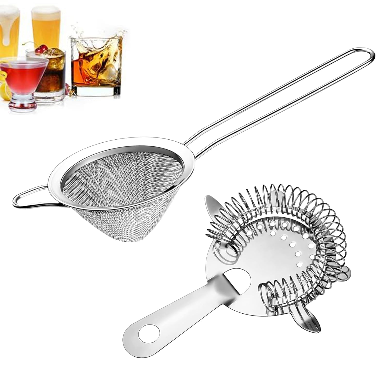 2 Pieces Fine Mesh Strainer, Cocktail Strainer, Fine Strainer, Kitchen Strainer, Stainless Steel Bartender Colander Filter, for Home Kitchen Tea Juice Bar Accessories