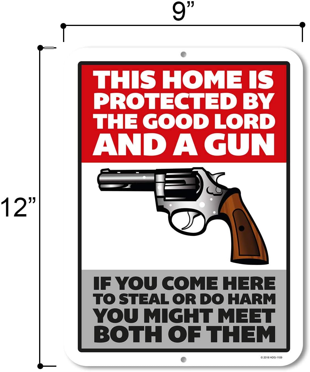 Amazon Com Warning Sign Home Protected By The Good Lord And A Gun 9 X 12 Inch Metal Aluminum Tin Sign Decor Home Kitchen