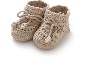 Hadetoto Baby Booties Hand Crochet Knit Cotton Bootie Soft Cozy Warm Socks Shoes Newborn First Walkers for Infant Boy Girl