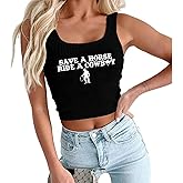 Western Cowboy Crop Tank Tops for Women Vintage Graphic Cowgirl Country Music Concert Ribbed Tank Rodeo Shirt