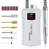 Professional Nail Drill Machine, IMENE 35,000RPM Portable Brushless Nail Drill Rechargeable E-File Nail Drills Perfect for Acrylic, Gel, Natural Nails（White）