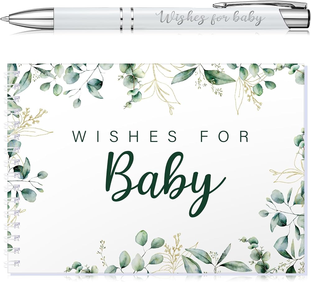 Tenare Baby Shower Guestbook with Pen Green Leaf design 30 sheets