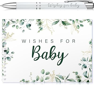 Tenare Baby Shower Guestbook with Pen Green Leaf design 30 sheets