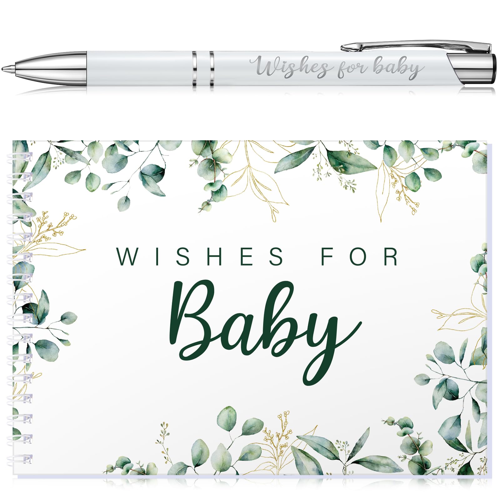 Tenare Baby Shower Book Wishes for Baby Guestbook with Pen Shower Games Advice Book Alternative Toddler Gifts(Green Leaf)
