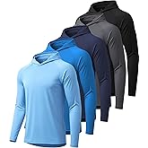WENTTUO 5 Pack Mens UPF 50+ Sun Protection Hoodie Long Sleeve UV SPF Fishing Shirts Lightweight Running Rash Guard Sun Shirt