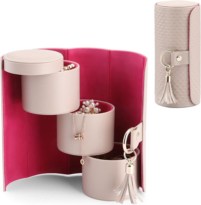 Vlando Travel Jewellery Case Faux Leather Rolls Organiser for Rings Earrings