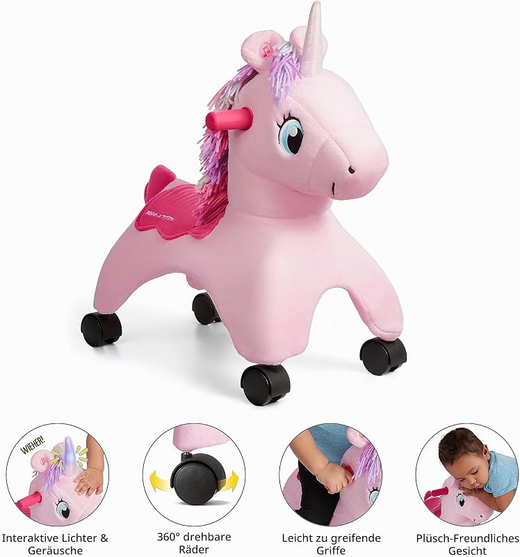 Shimmer, das magische Einhorn zum Berühren mit interaktiven Lichtern und Geräuschen, pinkfarbenes Rutschfahrzeug, für Kinder von 1 bis 3 Jahren