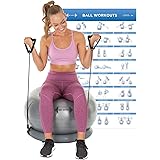 Let's Get Aktiv Exercise Ball with Resistance Bands – 1 Yoga Ball (65cm) + Stability Base, A1 Wall Poster, 2 Exercise Bands Sets (45 & 70cm), Ball Pump, Spare Plugs & Plug Remover – eBook Included!