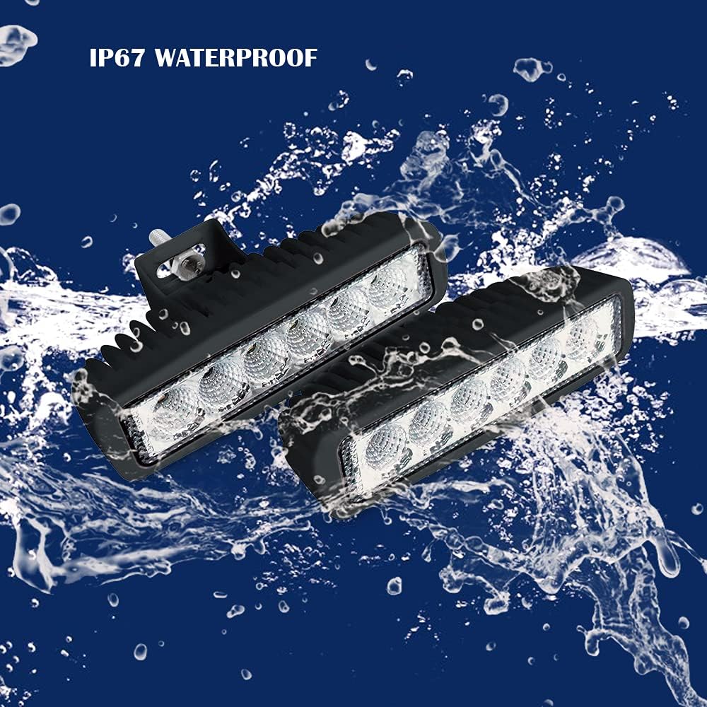 Waterproof 12/24V Marine LED Spreader Flood Deck Light Dual Color (Blue & White) Dock Lights 6.3 Inch Length for Boat IP67 DC 10~32V Led Bar for Yacht T-Top Pontoon Ship Vessel, Black Housing, 2 Pack: Automotive