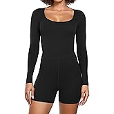 CRZ YOGA Butterluxe Athletic Rompers for Women Long Sleeve Scoop Neck Short Jumpsuits Stretchy Workout One Piece Bodysuit