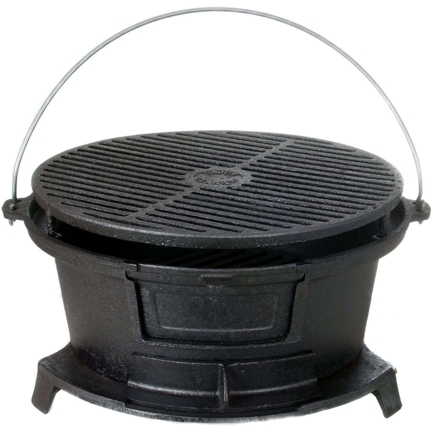 Cajun Classic Round Seasoned Cast Iron Charcoal Hibachi Grill - Gl10447