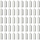 Shapenty Stainless Steel Rectangle Bezel Blanks Pendant Trays for Earrings Necklace Keychain DIY Crafts Jewelry Making Projects Resin Glass Cabochon Photo Hanging Ornaments, 25x10mm, 50PCS