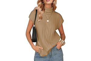 EXLURA Women's Turtleneck Sleeveless Sweater Vest Casual Short Cap Sleeve Knit Pullover Tank Tops 2025 Fashion Fall Clothes