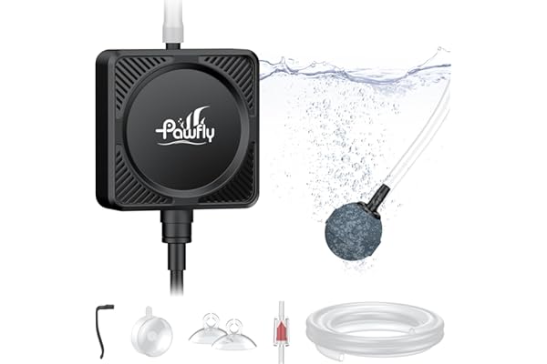 Pawfly Mini Aquarium Air Pump, Ultra Quiet Oxygen Aerato for with Air Tubing, Air Stone, Check Valve & Suction Cups
