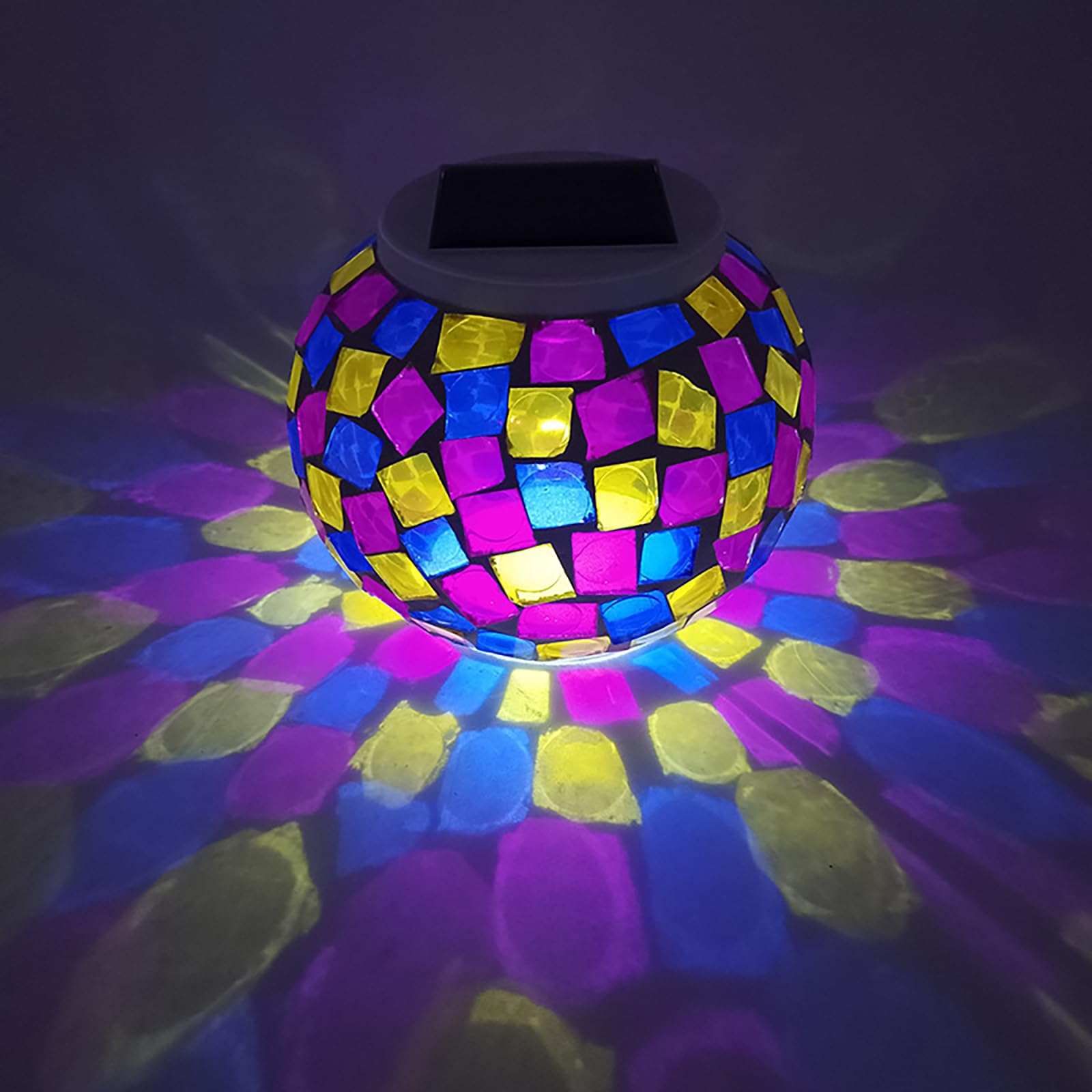 Solar Mosaic Glass Ball Garden Lights,KINGCOO Waterproof Color Changing Mood Night Lights Solar Outdoor Table Lamp for Bedroom Party Garden Patio Yard Decoration Lighting (3D Lantern)