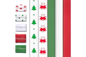 Simetufy Christmas Tissue Paper for Gift Bags, 5 Designs 120 Sheets 14 x 20 Inches Christmas Tissue Paper Sheets Bulk, Red Green and White for Gift Wrapping, Crafts, Birthday, Holiday Decor and DIY