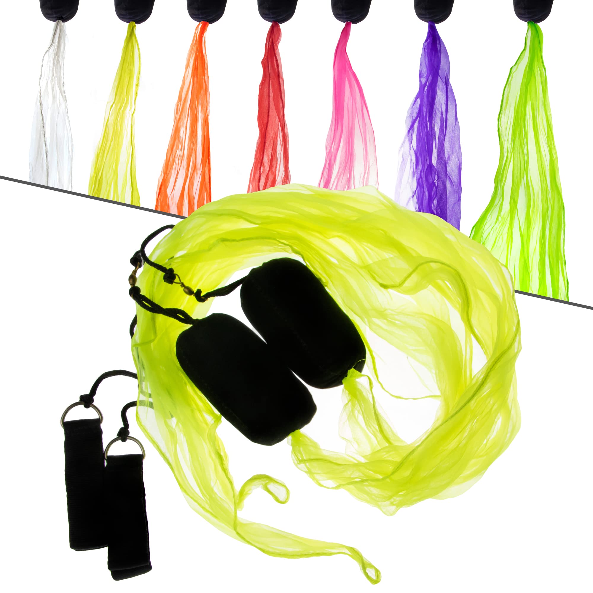 Juggle Dream Mini Scarf POI Set - Practice Juggling Spinning Poi, Soft Heads, Kids Spiral Pois, Exercise Junior Kit with Learning Video (Yellow)