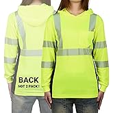 Safety Reflective Shirts for Women ANSI Class 2 Hi Vis Long Sleeve High Visibility Work T Shirts with Hood, 1 Pack