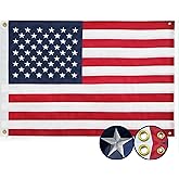 American Flag 3x5 Ft, 4 Brass Grommets US Flags - Embroidered Stars, Sewn Stripes, Heavy Duty Durable Outdoor US Flags - Hanging US Flags for Room/Indoor/Wall American Flag