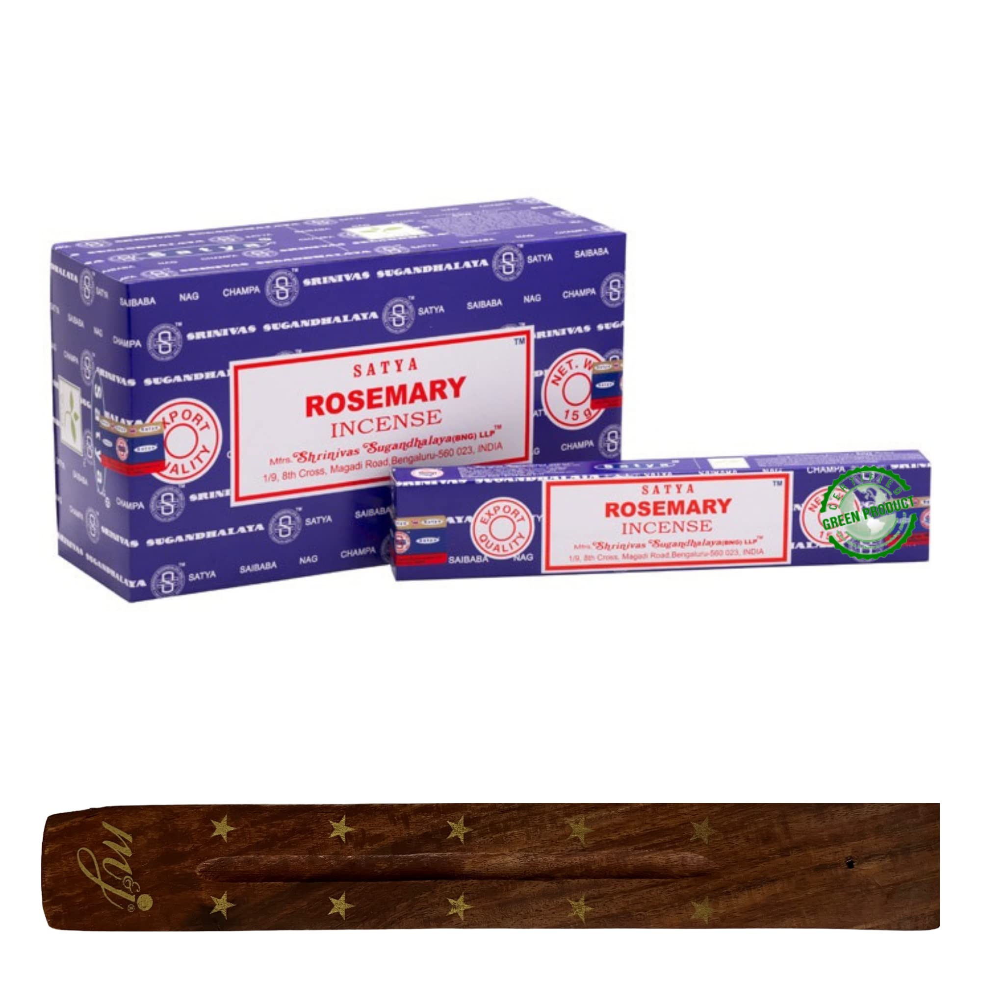 Original Satya Nag Champa Rosemary Incense Sticks | with M&J incense sticks holder | Full Box | for Aromatherapy, Spa, Yoga, Weddings, Meditation, Healing, Positivity and Relaxation
