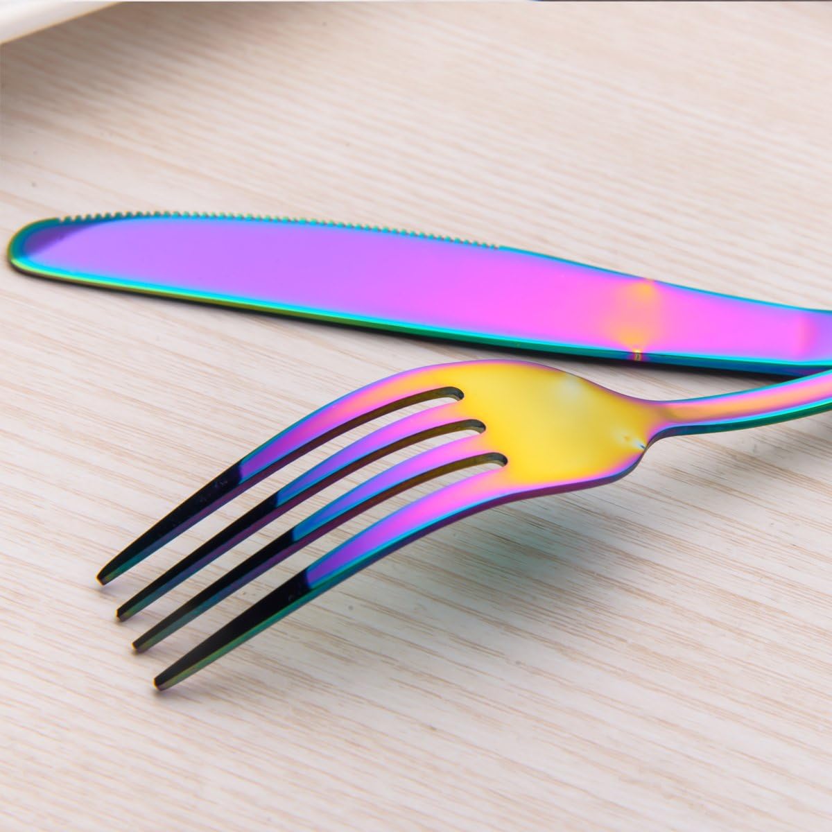 Berglander Flatware Set 20 Piece, Stainless Steel With Titanium Colorful Plated, Multicolor Flatware Set, Silverware, Rainbow Color Cutlery Set Service For 4: Kitchen & Dining