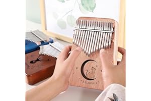 PFLMCR Kalimba Thumb Piano 17 Keys, Portable Mahogany Mbira Finger Piano with Protection Case, Carrying Bag, Instruction, Tune Hammer for Beginners Professional Holiday Gift (MoonCat, Standard)