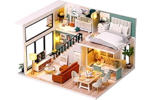 TuKIIE DIY Miniature Dollhouse Kit with Furniture, 1:24 Scale Creative Room Mini Wooden Doll House Accessories Plus Dust Proof & Music Movement for Kids Teens Adults(Comfortable Life)