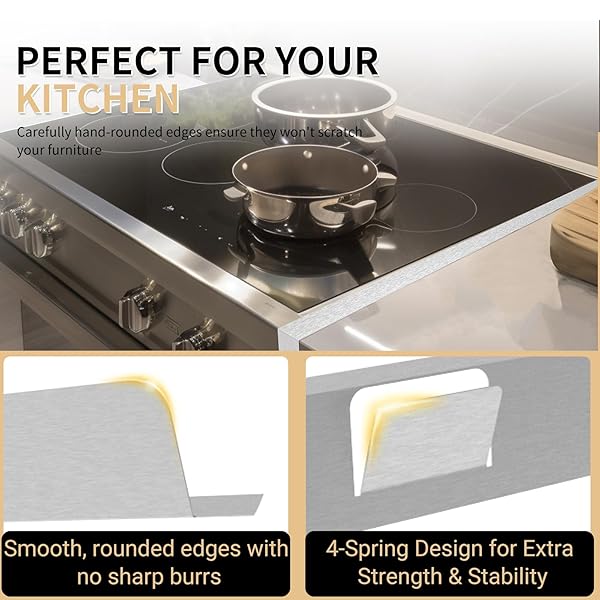 MOFINO STOVE GAP COVERS 316 STAINLESS STEEL,STOVE GAP FILLER,HEAT-RESISTANT OVEN SIDE GAP FILLER,BETWEEN STOVE AND COUNTER SLIDE IN RANGE TRIM KIT FOR KITCHEN,2 PACK (23.6″-26″ SILVER)