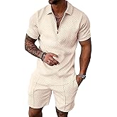 Beotyshow Mens Polo Shirt and Shorts Sets Outfits 2 Piece Fashion Summer Tracksuits Casual Short Sleeve Set