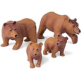 Terra by Battat – Realistic Brown Bear Family Set – 4 Pieces Plastic Animal Figurines for Kids, Educational Zoo Animals & Wil