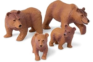 Terra by Battat – 4 Pcs Brown Bear Family Set – Realistic Plastic Animal Figurines – Zoo Animal Toys for Kids and Toddlers 3+