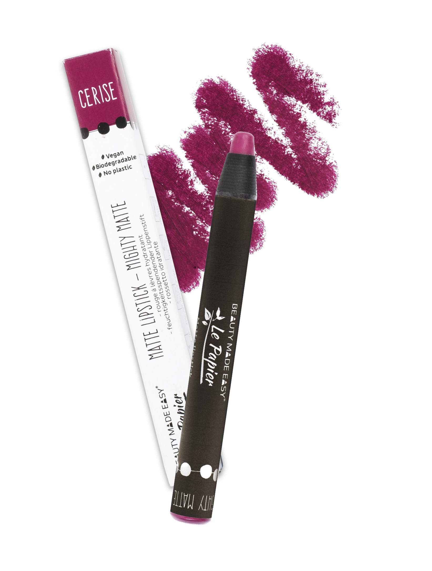 Beauty Made Easy Le Papier Purple Vegan Matte Lipstick Cerise Plastic Free and Biodegradable 6g