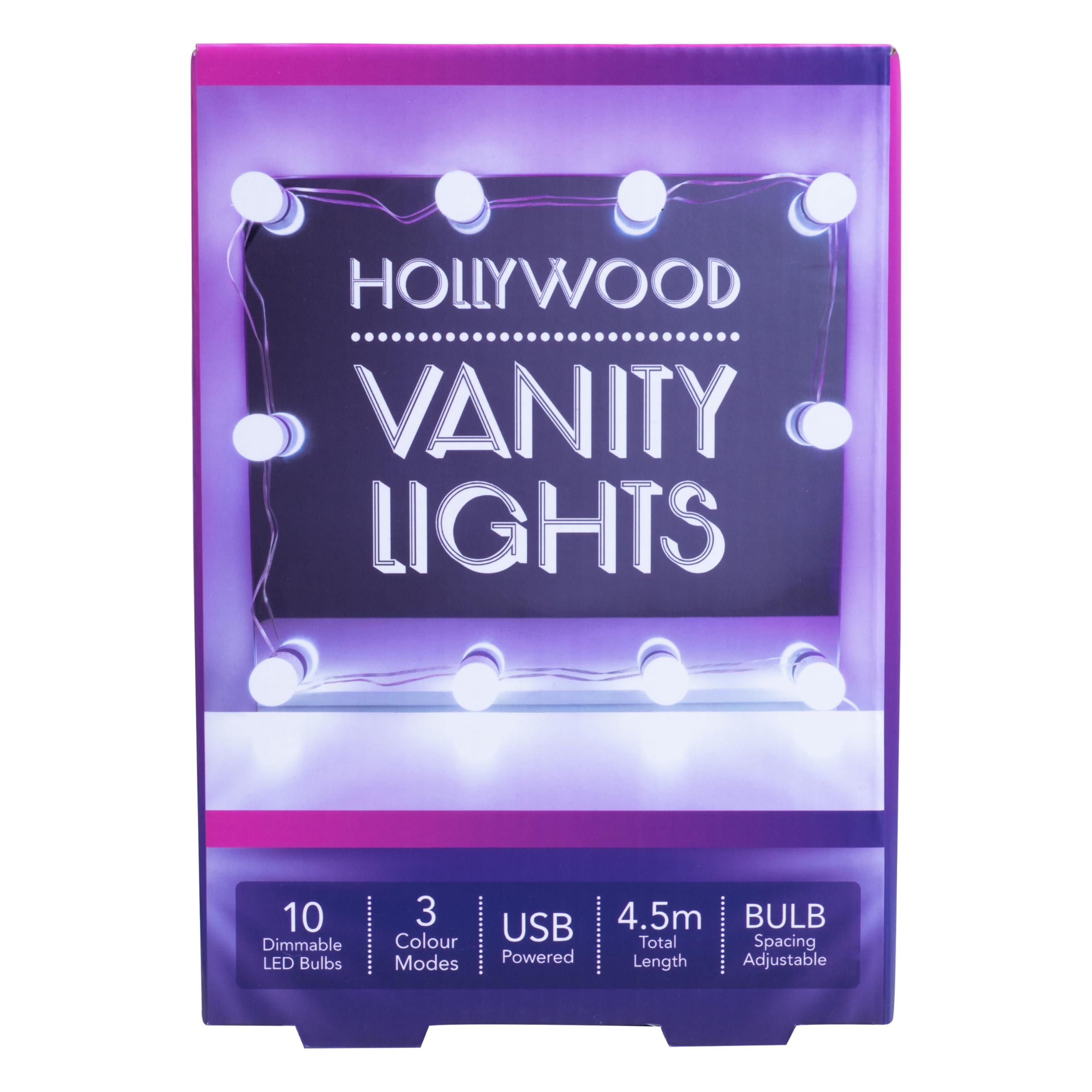 Fizz Creations Hollywood Vanity String Lights 10 Dimmable Light Bulbs. USB Powered. 4.5m Total Length. 3 Colour Modes. Hollywood Mirror with Lights Hollywood Vanity Mirror with Lights
