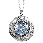 Floral Memories Handmade Oval Shaped Photo Locket with dried Pressed Flowers Locket pendant Necklace