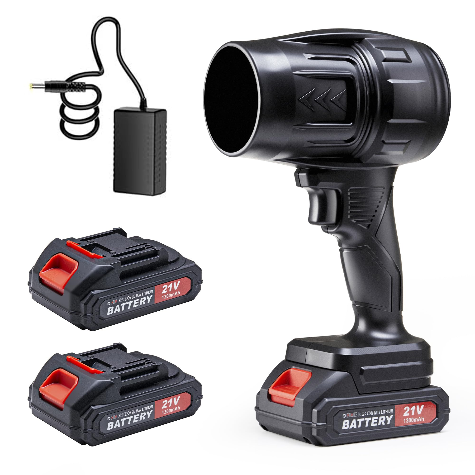 Photo 1 of 21V Cordless Leaf Blower with 2 Batteries&Charger,100,000 RPM,Lightweight Handheld Air Blower,Turbo Jet Blower for Lawn Care,Patio&Deck Cleaning,Yard Leaves,Car Drying Driveway