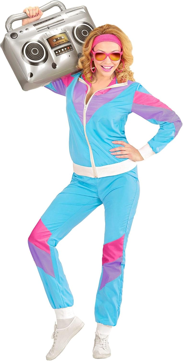Widmann 80s/90s Tracksuit Costume/Outfit, Blue, Pink and Purple, Jacket and Trousers, Disco, Jogging Suit, Retro Style - Image 3