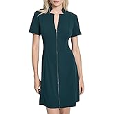 DKNY Womens Short Sleeve V-Neck Zipper Front Scuba Crepe Mini Dress
