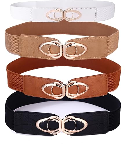 4 Pack Wide Elastic Waist Belt for Dress Plus Size Vintage Stretch Belt 2.36\