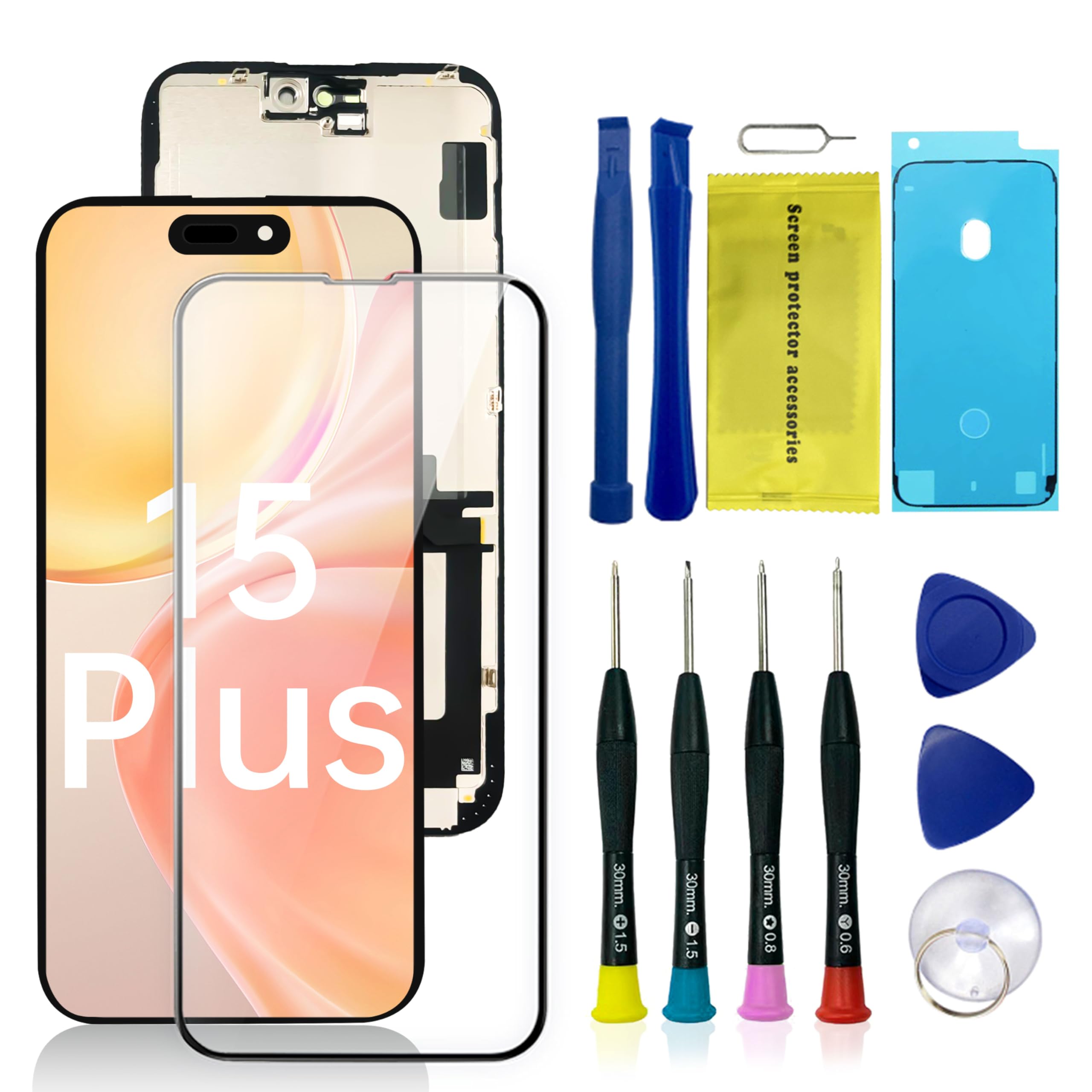 Anfyco for iPhone 15 Plus 6.7" LCD Screen Replacement Kit with 3D Touch Digitizer Assembly | Repair Tools & Screen Protector Kit Includes Adhesive & Tools (Model A3094, A2847, A3093, A3096)