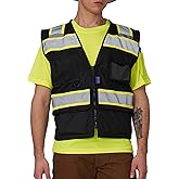 A-SAFETY High Vis Reflective Safety Vest for Men Women Zipper Ipad Pockets Mesh Construction Apparel Neon Vest for Work