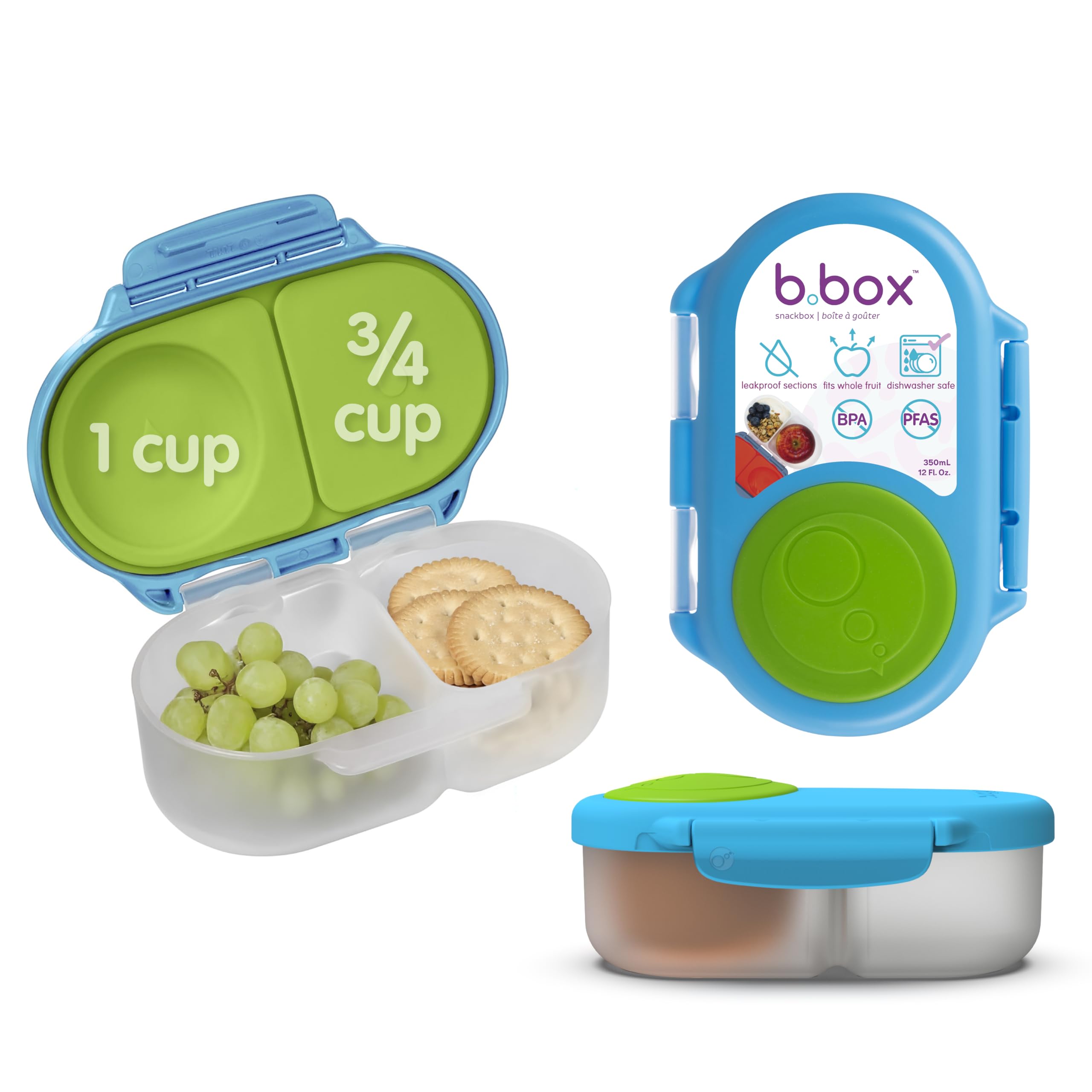 b.box Snackbox | Mini Bento Lunch Box with 2 Leakproof Compartments | Ideal for Toddlers, Kids Lunch & Snacks | Fits Whole Piece of Fruit | BPA Free - Ocean Breeze — image 1