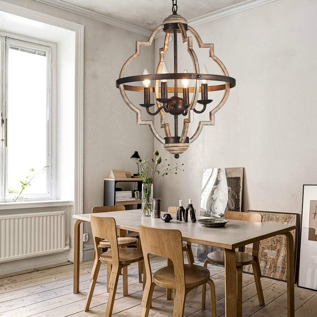 TZOE Orb 4-Light Metal Chandelier，Rustic Vintage Chandelier，Stardust Finish，Foyer Light，Adjustable Height，Dining Room Lighting Fixtures Hanging，Living Room Light，Kitchen Chandelier UL Listed - - 