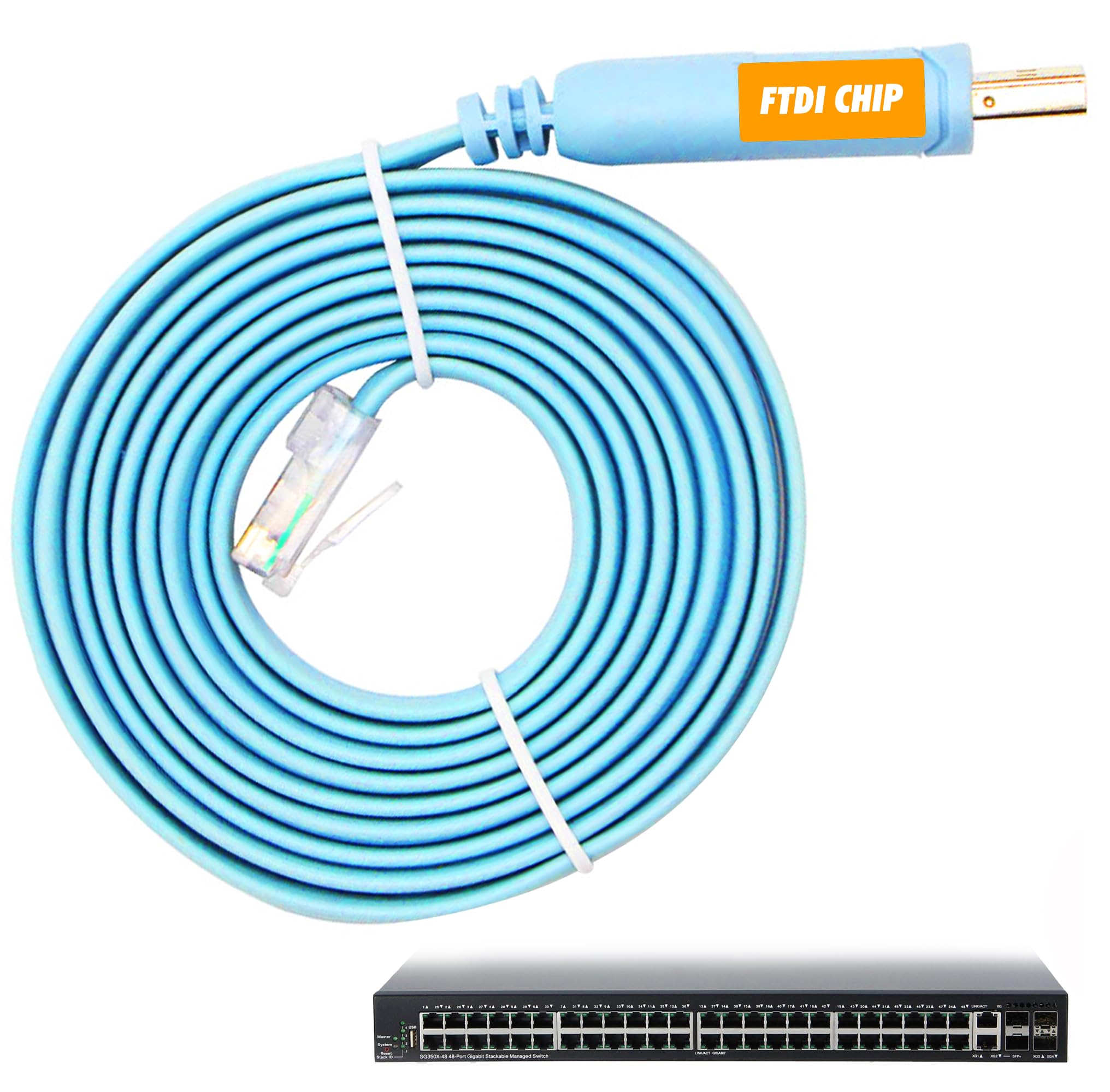 JSM FITNESS Cisco Compatible Console Cable 1.8M – RJ45 to USB Adapter with FTDI Chipset – Professional Console Cable for Network Configuration – Routers, Switches, Juniper, HP & Fortigate