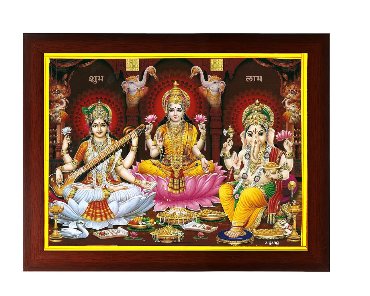 zig zag Laxmi ji Ganesh Ji And Saraswati ji Photo Frame For wall / Pooja room Size Medium ( 13.5x9.5 inches, Acrylic Glass)